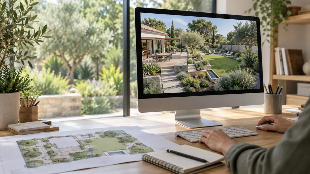 Conception 3D d’un projet d’aménagement paysager réalisée sur ordinateur